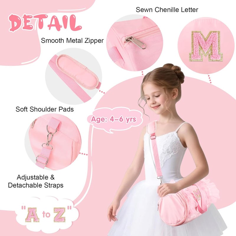 Iqimott Personalized Initial Dance Bag for Girls 4-6, Small Lace Gym Sport Yoga Cheer Dance Bags Gift for Teen Girls, Cute Letter Kids Ballet Bag Toddler Travel Duffel Tote with Adjustable Straps(Pink-M) - Image 4